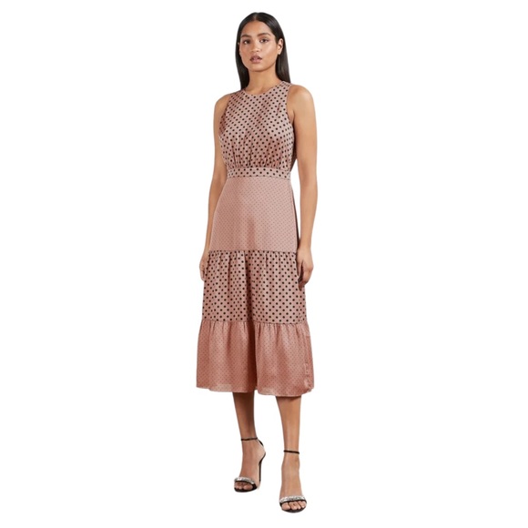 Ted Baker Izziie Mix Polka Dot Midi Dress in Dusky Pink Sz 1 Sz 4 - Picture 4 of 16